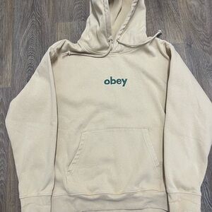 Obey Tan Hoodie with Green Logo